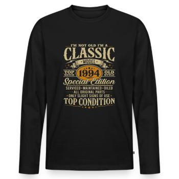 Jahrgang 1994 Klassiker Geburtstag Geschenk - Männer Premium Bio Langarmshirt - Schwarz - Vorne - Nico (187cm)