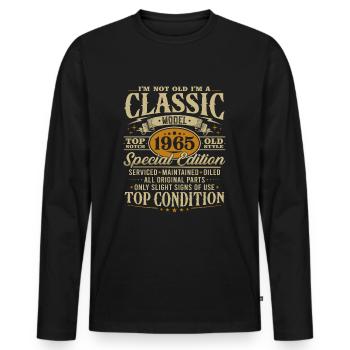 Cadeau d’anniversaire classique vintage 1965 - T-shirt manches longues Premium bio Homme - noir - Devant - Nico (187cm)