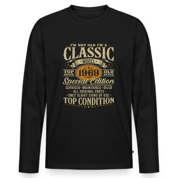 Vintage 1969 classique cadeau d’anniversaire - T-shirt manches longues Premium bio Homme - noir - Devant - Nico (187cm)