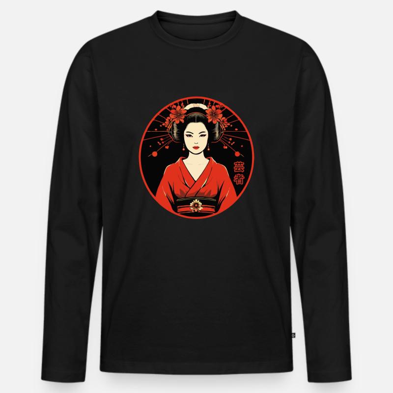 Geisha - Männer Premium Bio Langarmshirt - Schwarz