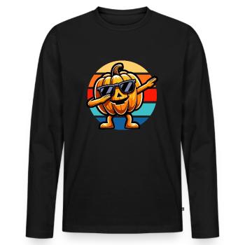 Dabbing Citrouille Vintage Coucher de soleil - T-shirt manches longues Premium bio Homme - noir - Devant - Nico (187cm)