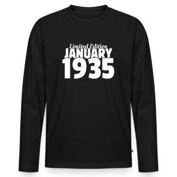 Limited Edition January 1935 - 90. Geburtstag - Männer Premium Bio Langarmshirt - Schwarz - Vorne - Nico (187cm)