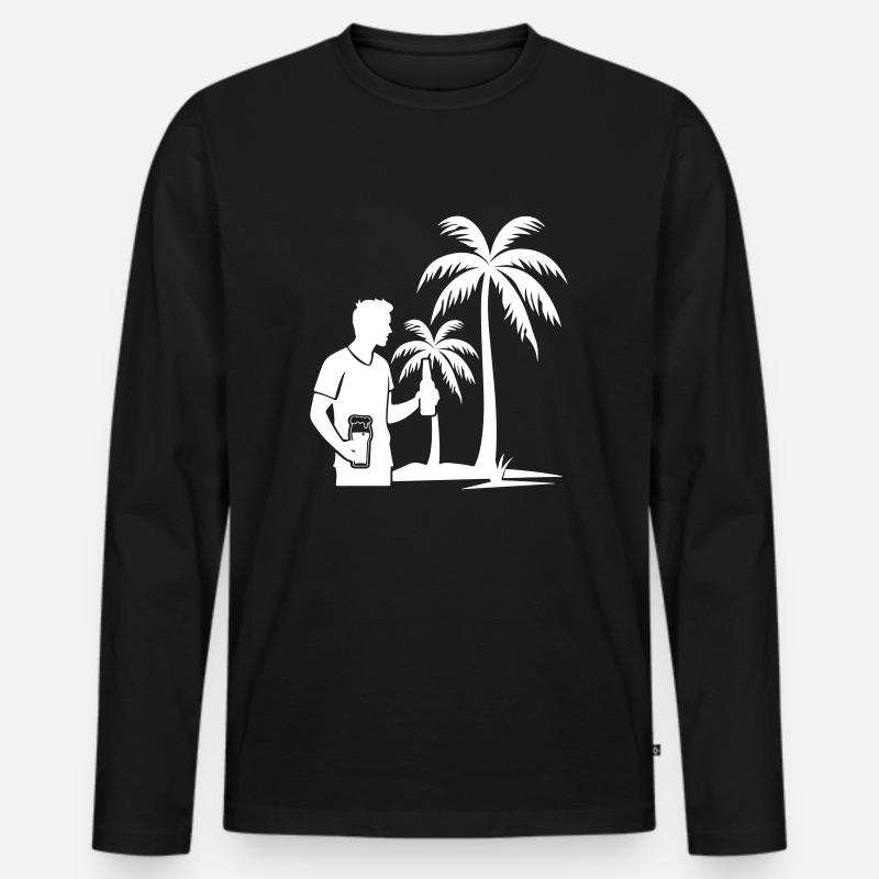 Palmen Urlaub Drinking - Männer Premium Bio Langarmshirt - Schwarz