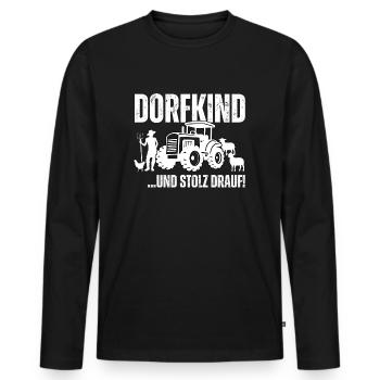 Dorfkind und stolz drauf! - Männer Premium Bio Langarmshirt - Schwarz - Vorne - Nico (187cm)
