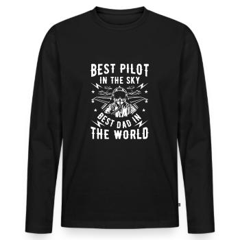 Best pilot in the sky best dad in the world - Männer Premium Bio Langarmshirt - Schwarz - Vorne - Nico (187cm)