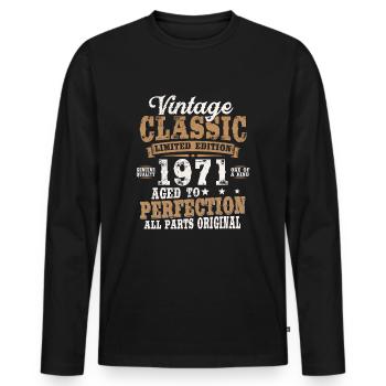 Jahrgang 1971 geboren Vintage Geburtstag Geschenk - Männer Premium Bio Langarmshirt - Schwarz - Vorne - Nico (187cm)