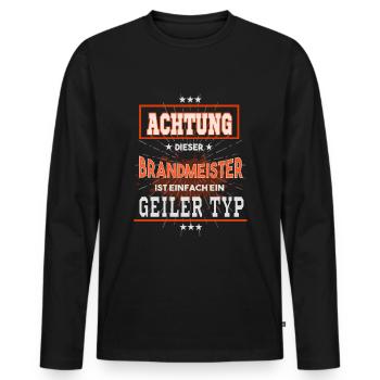 Brandmeister, einfach nur ein geiler Typ - Männer Premium Bio Langarmshirt - Schwarz - Vorne - Nico (187cm)