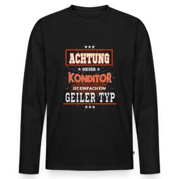 Konditor, einfach nur ein geiler Typ - Männer Premium Bio Langarmshirt - Schwarz - Vorne - Nico (187cm)