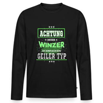 Winzer, einfach nur ein geiler Typ - Männer Premium Bio Langarmshirt - Schwarz - Vorne - Nico (187cm)