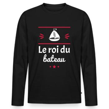 le roi du bateau, voilier, capitaine - T-shirt manches longues Premium bio Homme - noir - Devant - Nico (187cm)