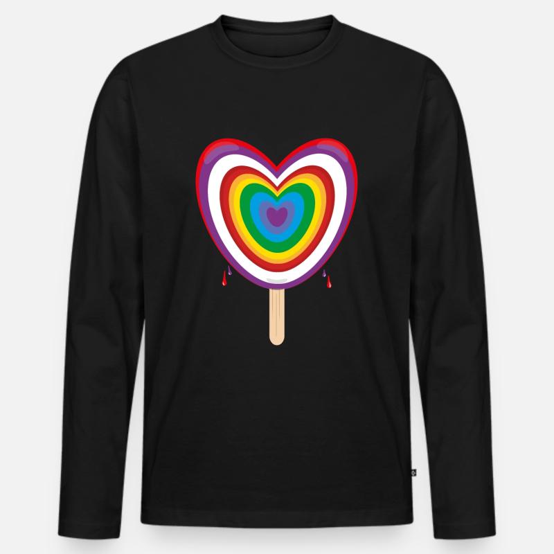 Regenbogen mit viel Herz und Eis. - Männer Premium Bio Langarmshirt - Schwarz
