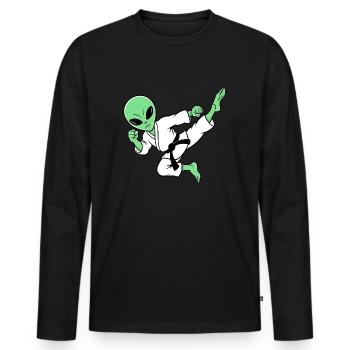 Karate Alien - Men's Premium Organic Long Sleeve Shirt - black - Front - Nico (187cm)