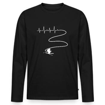 Ski Skifahrer Herzschlag Skifahren Skilehrer Sport - Männer Premium Bio Langarmshirt - Schwarz - Vorne - Nico (187cm)