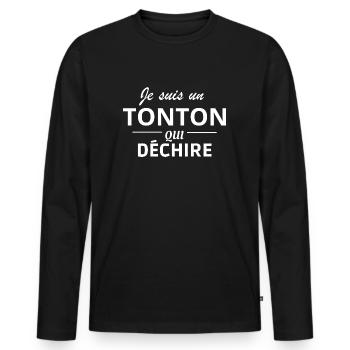 Je suis un tonton qui déchire - T-shirt manches longues Premium bio Homme - noir - Devant - Nico (187cm)
