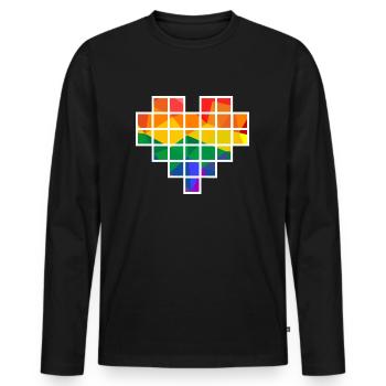 Cœur de pixel polygonal arc-en-ciel - T-shirt manches longues Premium bio Homme - noir - Devant - Nico (187cm)