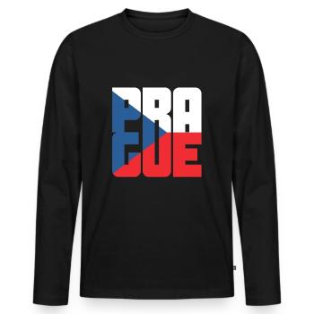 Prag - Männer Premium Bio Langarmshirt - Schwarz - Vorne - Nico (187cm)