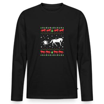 Weihnachts Pferde Reiterin Ugly Christmas Sweater - Männer Premium Bio Langarmshirt - Schwarz - Vorne - Nico (187cm)