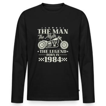 1984 The Man The Myth The Legend Motorcycle - Men's Premium Organic Long Sleeve Shirt - black - Front - Nico (187cm)