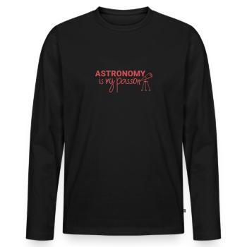 "Astronomy Passion | Astronomy" - Men's Premium Organic Long Sleeve Shirt - black - Front - Nico (187cm)
