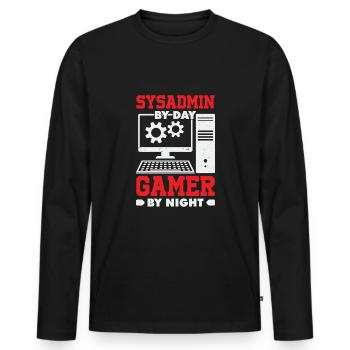 Administrateur système Gamer Sysadmin Cadeau - T-shirt manches longues Premium bio Homme - noir - Devant - Nico (187cm)