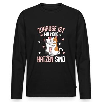 Zuhause ist wo meine Katzen sind Katze - Männer Premium Bio Langarmshirt - Schwarz - Vorne - Nico (187cm)