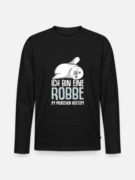 Robbe Seehund Seelöwe Robben Mädchen - Männer Premium Bio Langarmshirt - Schwarz