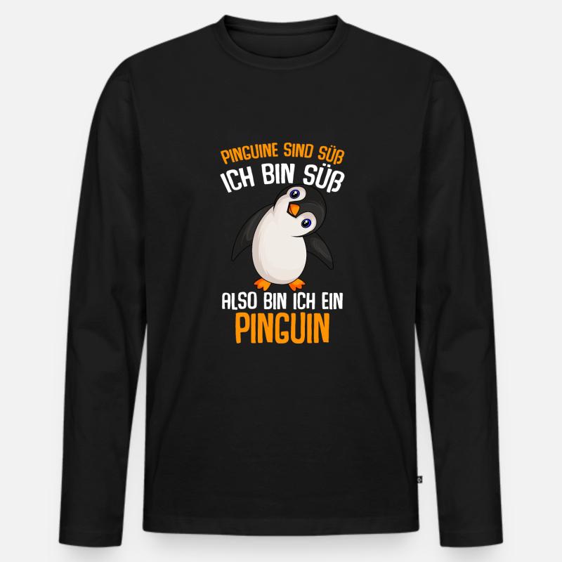 Pinguine sind süß Kinder Mädchen Damen - Männer Premium Bio Langarmshirt - Schwarz