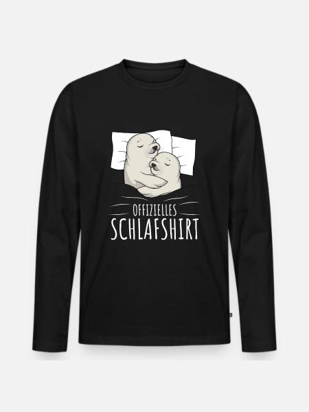Offizielles Schlafshirt Robbe Schlafen - Männer Premium Bio Langarmshirt - Schwarz