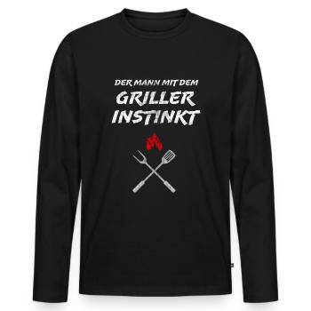 Bratort - Mann mit dem Grillerinstinkt - Männer - Männer Premium Bio Langarmshirt - Schwarz - Vorne - Nico (187cm)