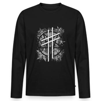 Cross, pentagram and stars | Satanic design - Men's Premium Organic Long Sleeve Shirt - black - Front - Nico (187cm)