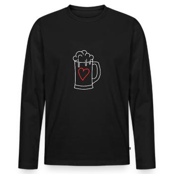 Coeur d'amour de bière - T-shirt manches longues Premium bio Homme - noir - Devant - Nico (187cm)