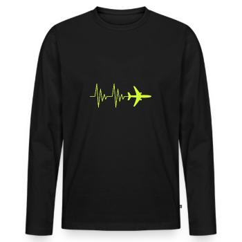 Flugzeug Pilot EKG Liebe Herzschlag - Männer Premium Bio Langarmshirt - Schwarz - Vorne - Nico (187cm)