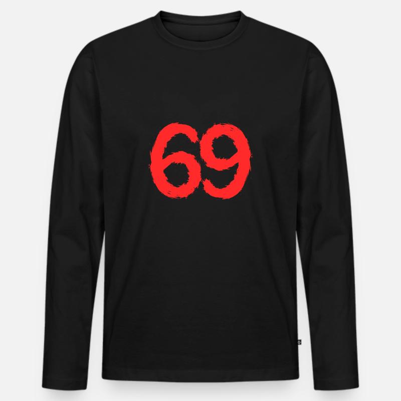 Zahl 69 Nummer Rot - Männer Premium Bio Langarmshirt - Schwarz