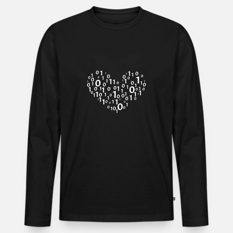 Heart binary coding - Men's Premium Organic Long Sleeve Shirt - black