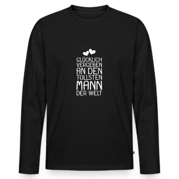 Glücklich vergeben - Männer Premium Bio Langarmshirt - Schwarz - Vorne - Nico (187cm)