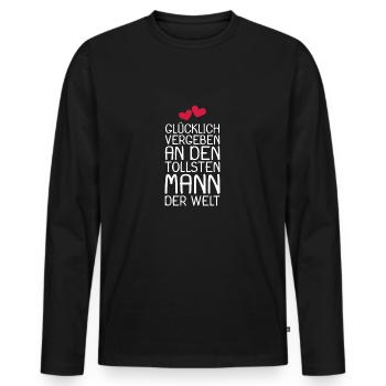 Glücklich vergeben - Männer Premium Bio Langarmshirt - Schwarz - Vorne - Nico (187cm)