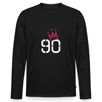 90 couronne - 90e anniversaire - cadeau - T-shirt manches longues Premium bio Homme - noir - Devant - Nico (187cm)