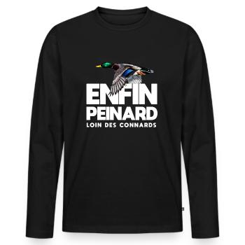 Enfin peinard chasseur cadeau drôle chasse canard - T-shirt manches longues Premium bio Homme - noir - Devant - Nico (187cm)