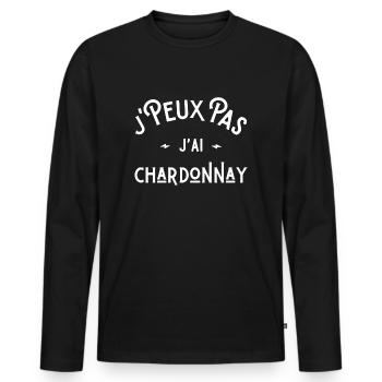 je peux pas j'ai chardonnay idée cadeau humour vin - T-shirt manches longues Premium bio Homme - noir - Devant - Nico (187cm)