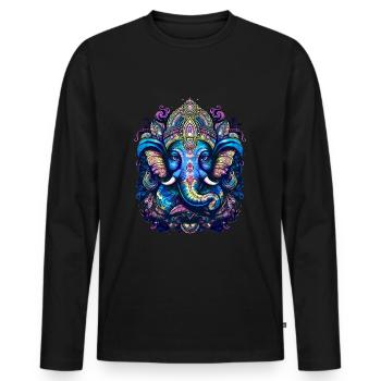 Dieu éléphant Ganesh Ganesha Bouddhisme Hindouisme - T-shirt manches longues Premium bio Homme - noir - Devant - Nico (187cm)