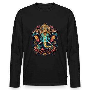Dieu éléphant Ganesh Ganesha Bouddhisme Hindouisme - T-shirt manches longues Premium bio Homme - noir - Devant - Nico (187cm)