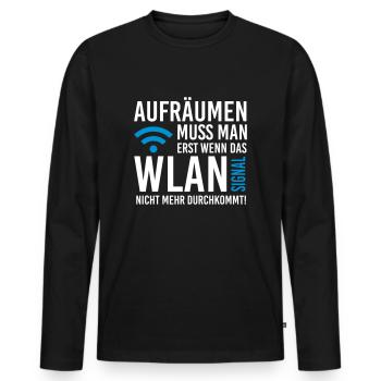 Erst aufräumen wenn das WLAN Signal schwach wird - Männer Premium Bio Langarmshirt - Schwarz - Vorne - Nico (187cm)