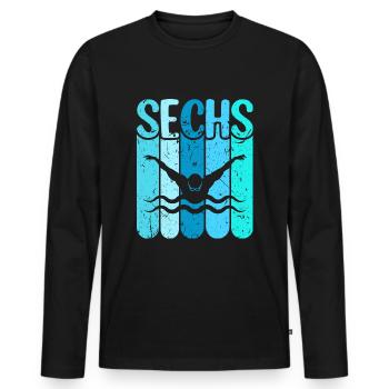 Schwimmen 6 Geburtstag Wasserratte Schwimm - Männer Premium Bio Langarmshirt - Schwarz - Vorne - Nico (187cm)