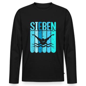Schwimmen 7 Geburtstag Wasserratte Schwimm - Männer Premium Bio Langarmshirt - Schwarz - Vorne - Nico (187cm)