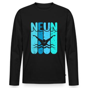 Schwimmen 9 Geburtstag Wasserratte Schwimm - Männer Premium Bio Langarmshirt - Schwarz - Vorne - Nico (187cm)