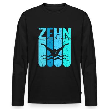 Schwimmen 10 Geburtstag Wasserratte Schwimm - Männer Premium Bio Langarmshirt - Schwarz - Vorne - Nico (187cm)