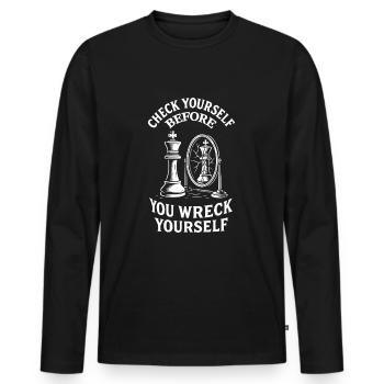 Check Yourself Funny Chess Player Saying - Men's Premium Organic Long Sleeve Shirt - black - Front - Nico (187cm)