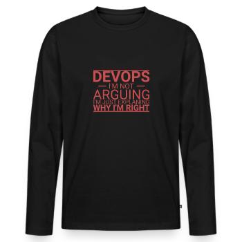 "DevOps Arguing | Softwareentwicklung" - Männer Premium Bio Langarmshirt - Schwarz - Vorne - Nico (187cm)