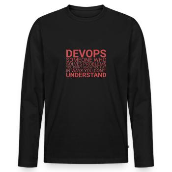 "DevOps Problem | Softwareentwicklung" - Männer Premium Bio Langarmshirt - Schwarz - Vorne - Nico (187cm)