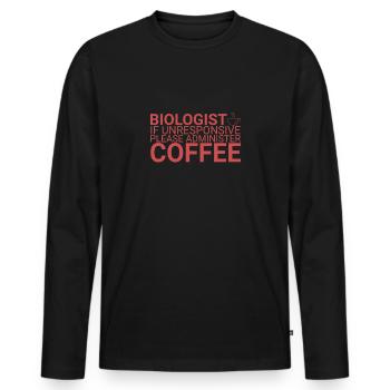 « Biologiste Café | Biologie » - T-shirt manches longues Premium bio Homme - noir - Devant - Nico (187cm)